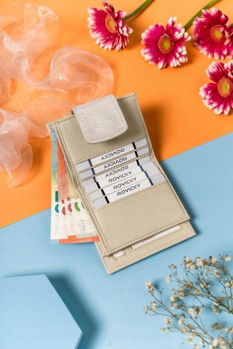 Portfel, srebrny, skórzany, Lorenti