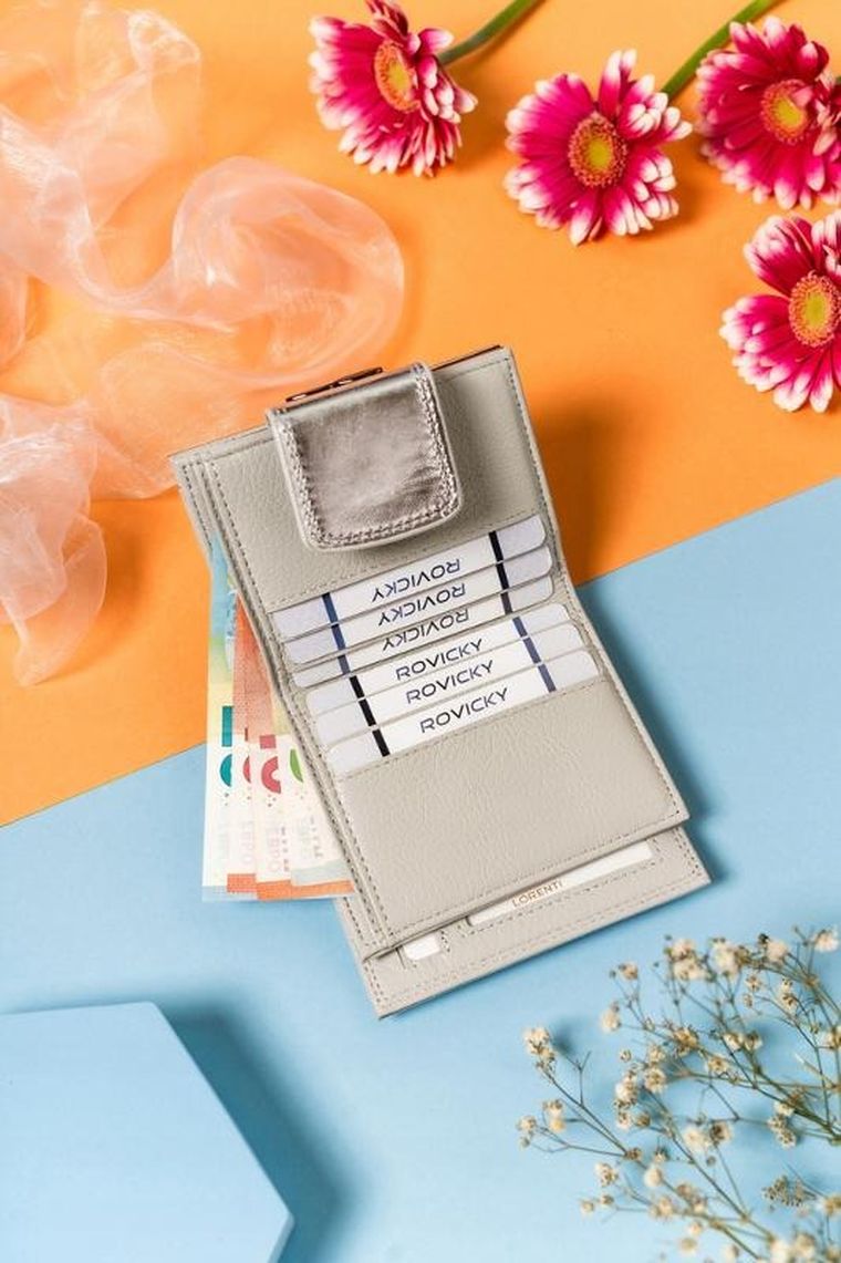 Portfel, srebrny, skórzany, Lorenti