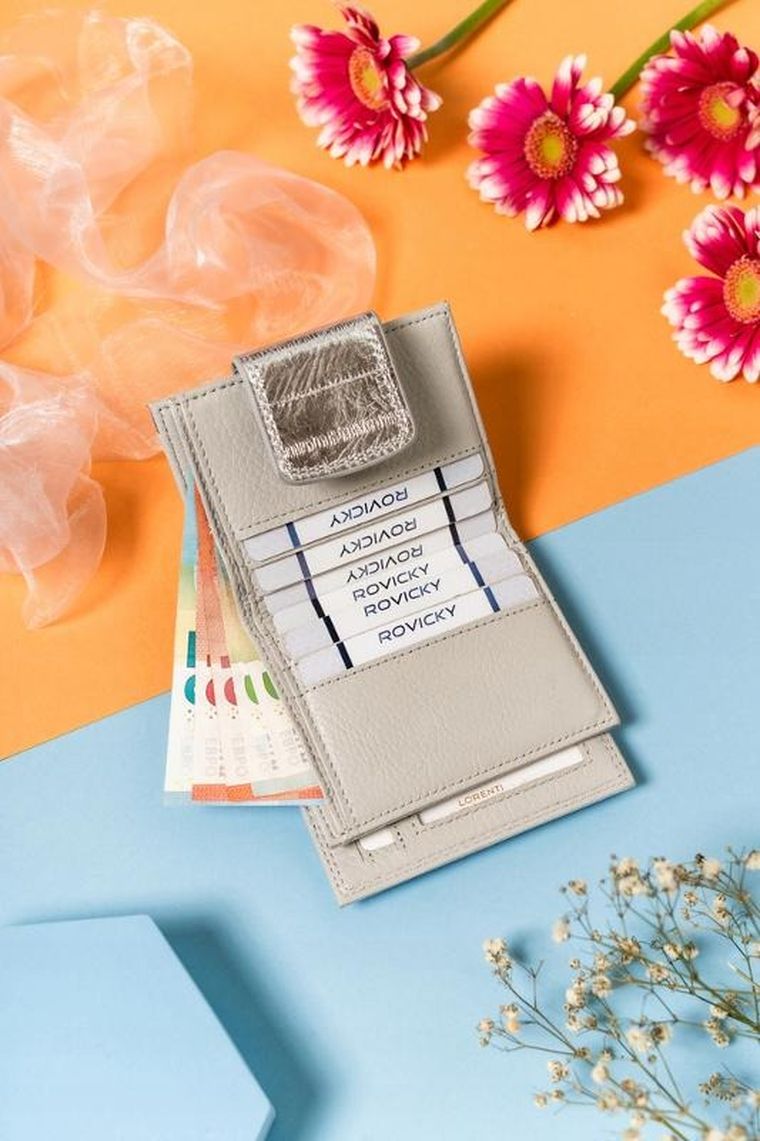 Portfel, srebrny, skórzany, Lorenti