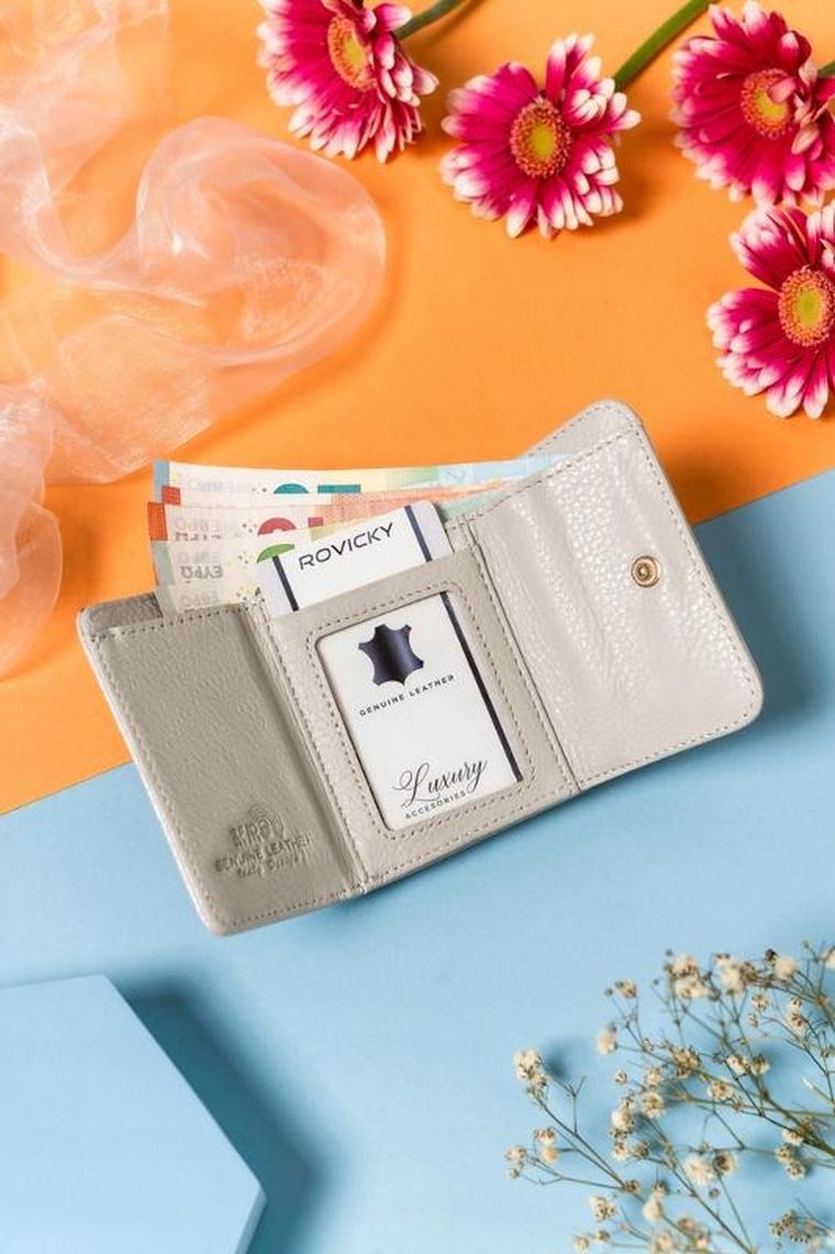 Portfel, srebrny, skórzany, RFID, Lorenti