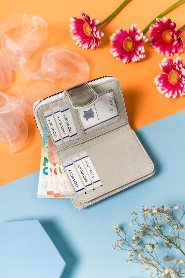 Portfel, srebrny, skórzany, RFID, Lorenti