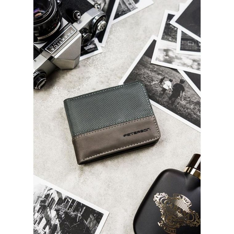 Portfel, szary, skóra ekologiczna, RFID, Peterson