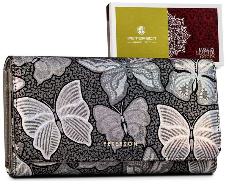 Portfel, szary, skórzany, Peterson