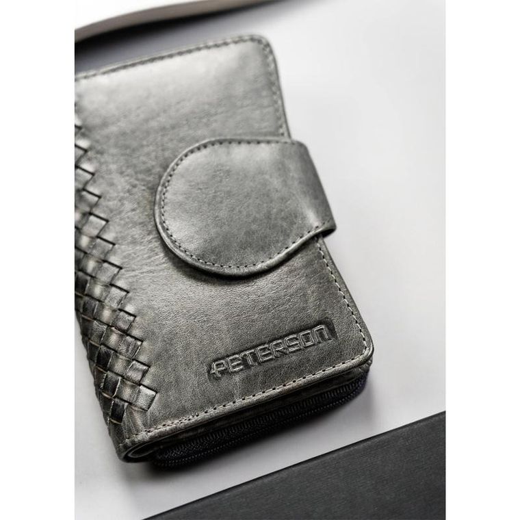 Portfel, szary, skórzany, Peterson