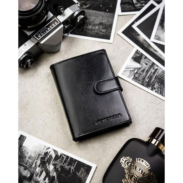 Portfel z brelokiem, czarny, skórzany, Peterson