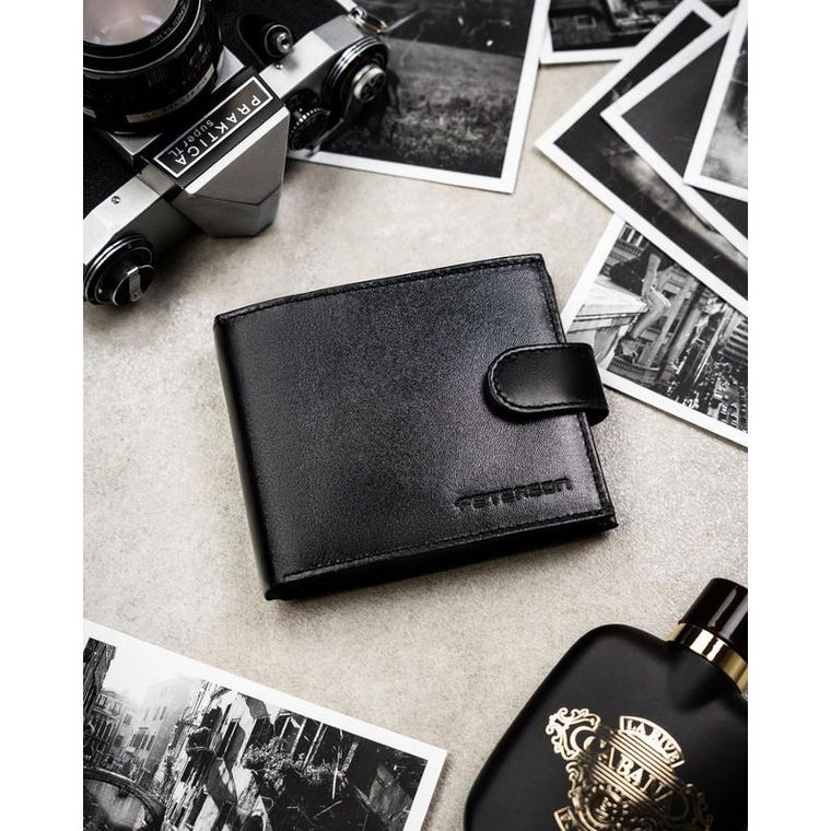 Portfel z brelokiem, czarny, skórzany, Peterson