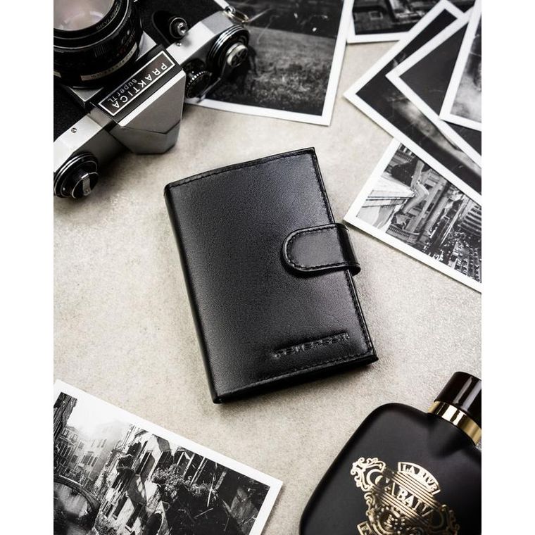 Portfel z brelokiem, czarny, skórzany, Peterson