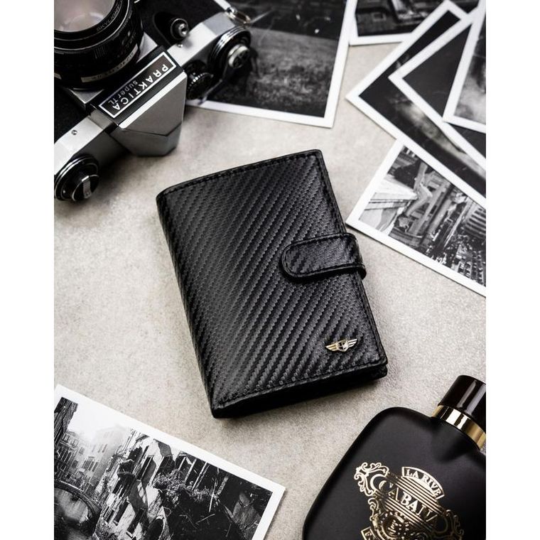 Portfel z brelokiem, czarny, skórzany, Peterson