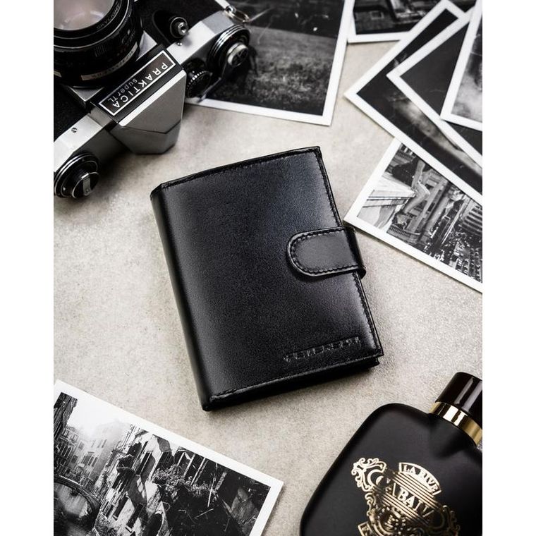 Portfel z brelokiem, czarny, skórzany, Peterson