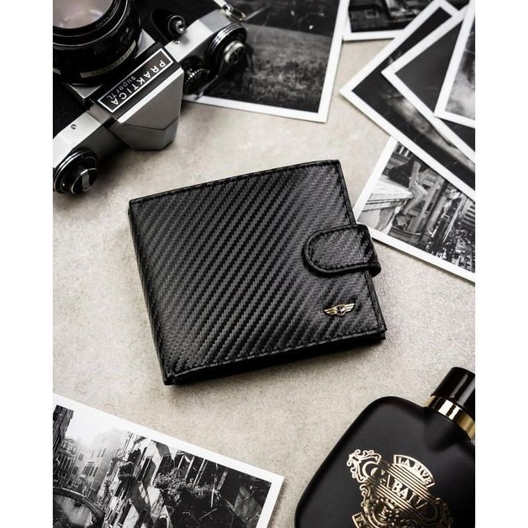 Portfel z brelokiem, czarny, skórzany, Peterson