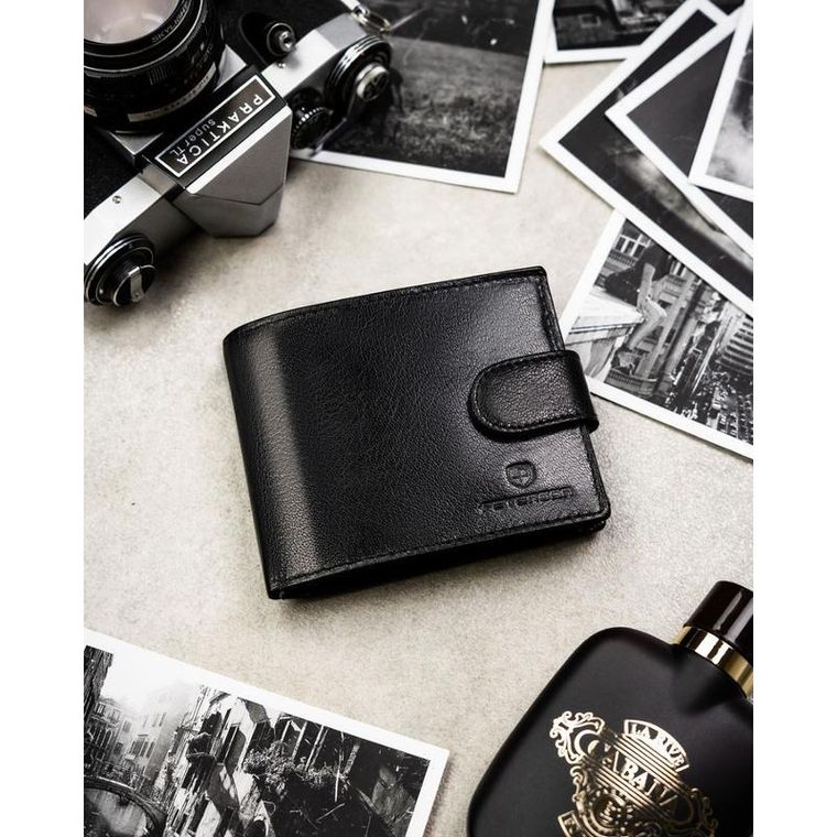 Portfel z brelokiem, czarny, skórzany, Peterson