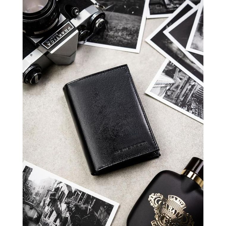 Portfel z brelokiem, czarny, skórzany, Peterson