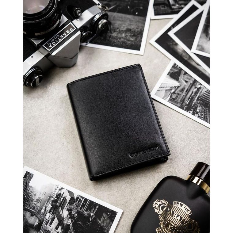 Portfel z brelokiem, czarny, skórzany, Peterson