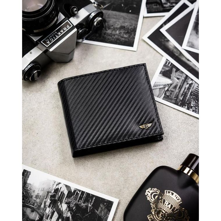 Portfel z brelokiem, czarny, skórzany, Peterson