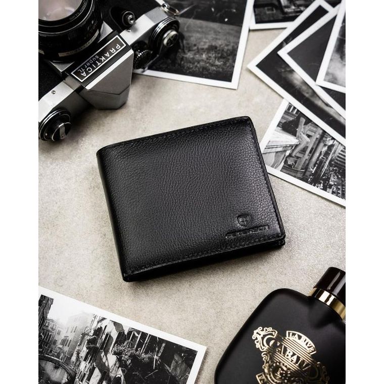 Portfel z brelokiem, czarny, skórzany, Peterson