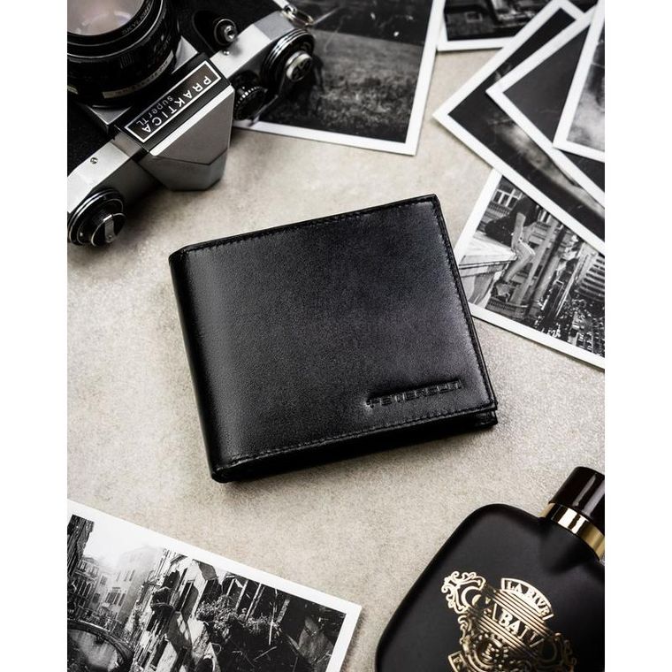 Portfel z brelokiem, czarny, skórzany, Peterson