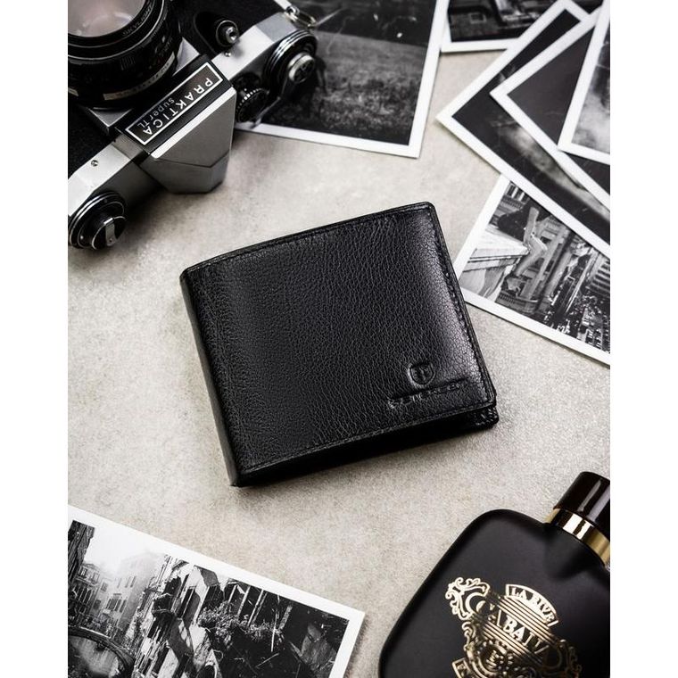 Portfel z brelokiem, czarny, skórzany, Peterson