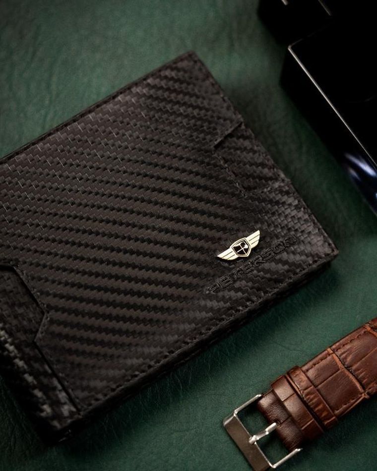 Portfel z kieszonką na kartę, czarny, skórzany, Peterson