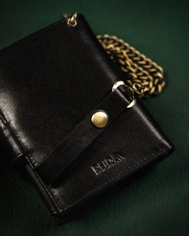 Portfel z łańcuszkiem, czarny, skórzany, Peterson