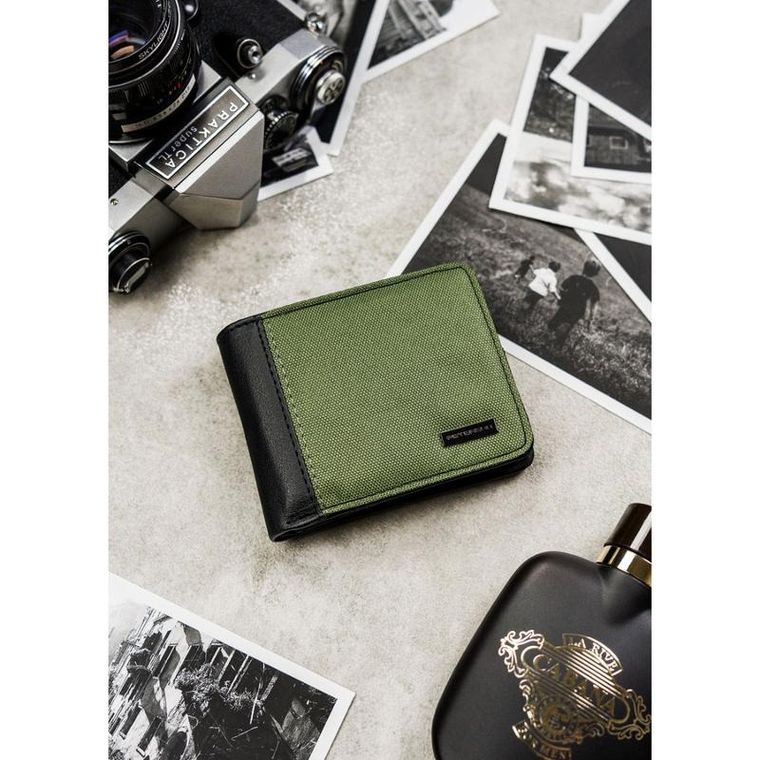 Portfel, zielono-czarny, skóra ekologiczna, RFID, Always Wild