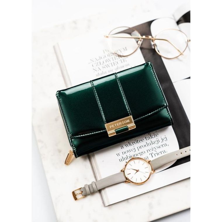 Portfel, zielony, skóra ekologiczna, Peterson