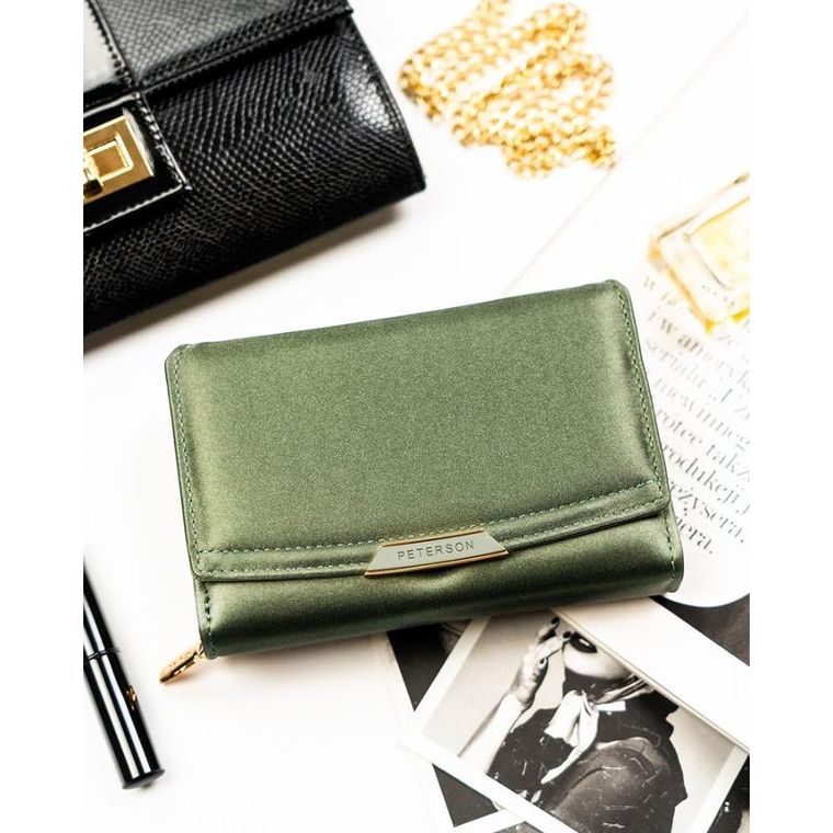 Portfel, zielony, skóra ekologiczna, RFID, Peterson