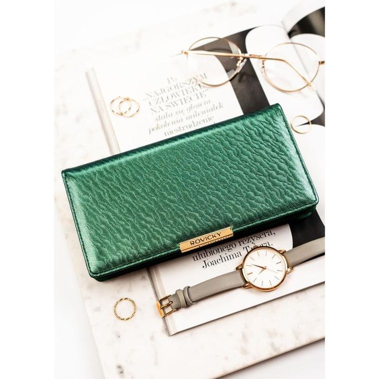 Portfel, zielony, skóra ekologiczna, RFID, Rovicky