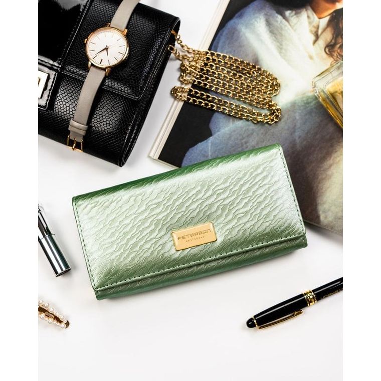 Portfel, zielony, skóra naturalna i ekologiczna, Peterson