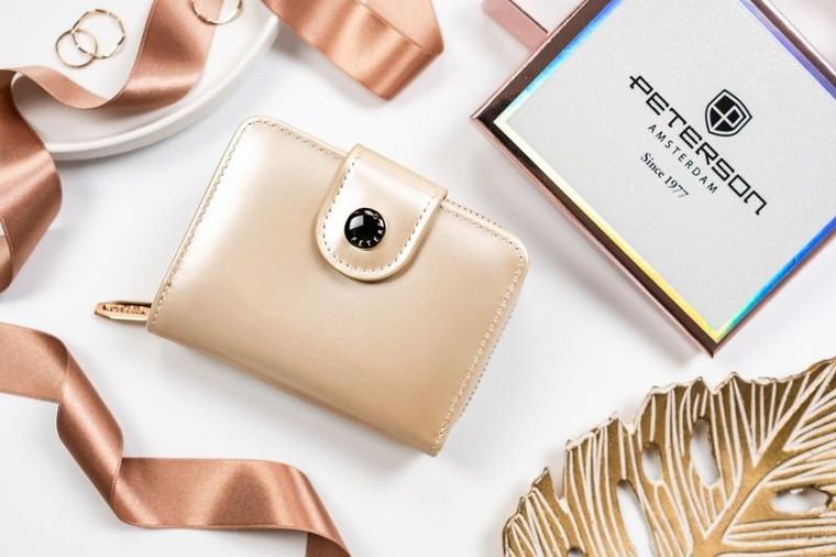 Portfel, złoty, skóra ekologiczna, Peterson
