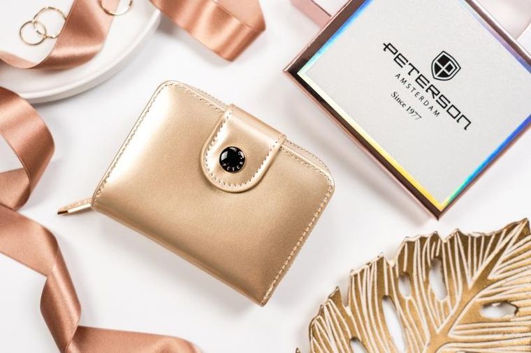 Portfel, złoty, skóra ekologiczna, Peterson