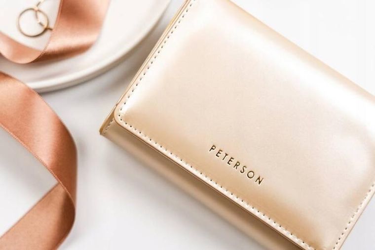 Portfel, złoty, skóra ekologiczna, Peterson