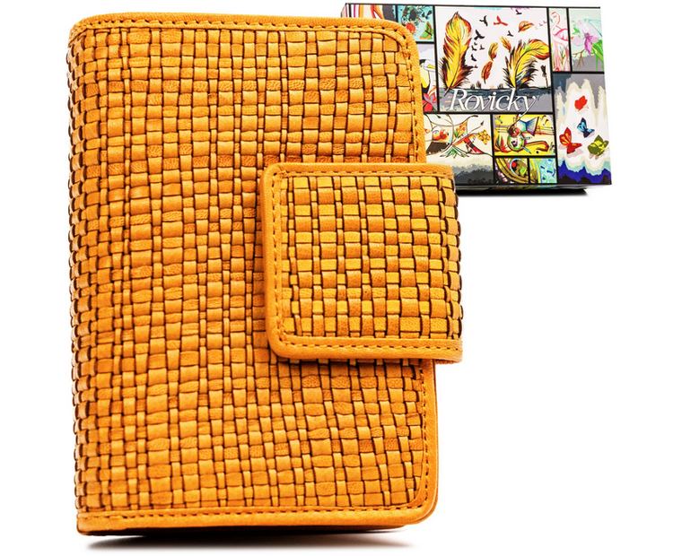 Portfel, żółty, skórzany, RFID, Rovicky
