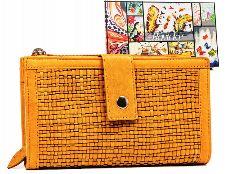 Portfel, żółty, skórzany, RFID, Rovicky