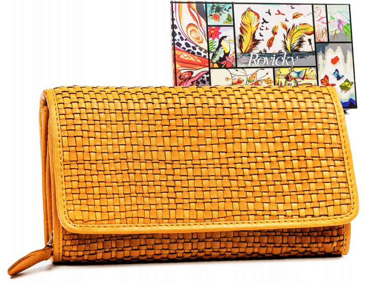 Portfel, żółty, skórzany, RFID, Rovicky