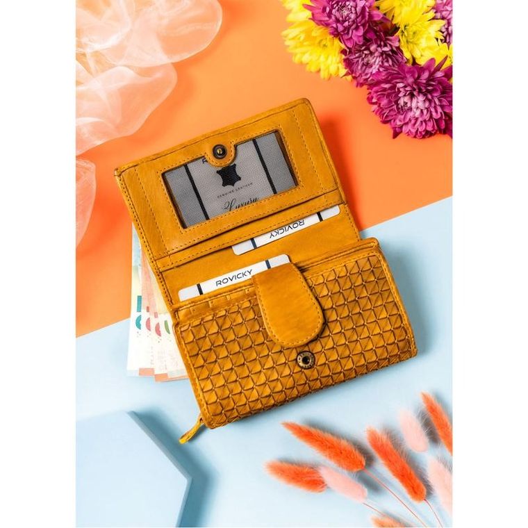 Portfel, żółty, skórzany, Rovicky