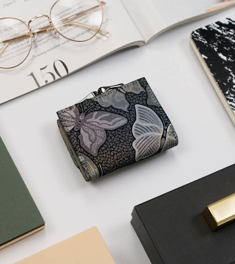 Portmonetka, szara, skórzana, Lorenti