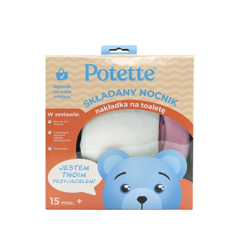 Potette Plus, Nocnik turystyczny i nakładka na WC, zestaw 2w1, różowy
