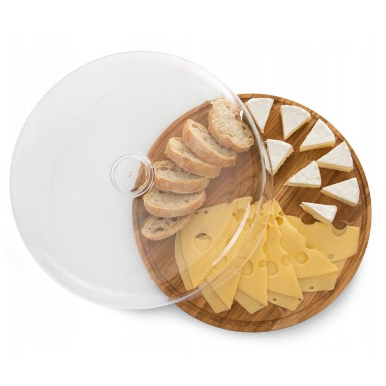 Practic, patera drewniana z kloszem, 30 cm