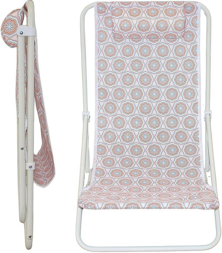 Probeach, leżak składany plażowy z zagłówkiem, niebiesko-pomarańczowy