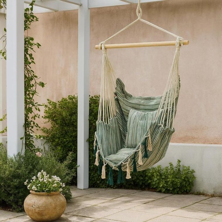 Progarden, wiszący fotel ogrodowy z 2 poduszkami, zielony, 100-130 cm