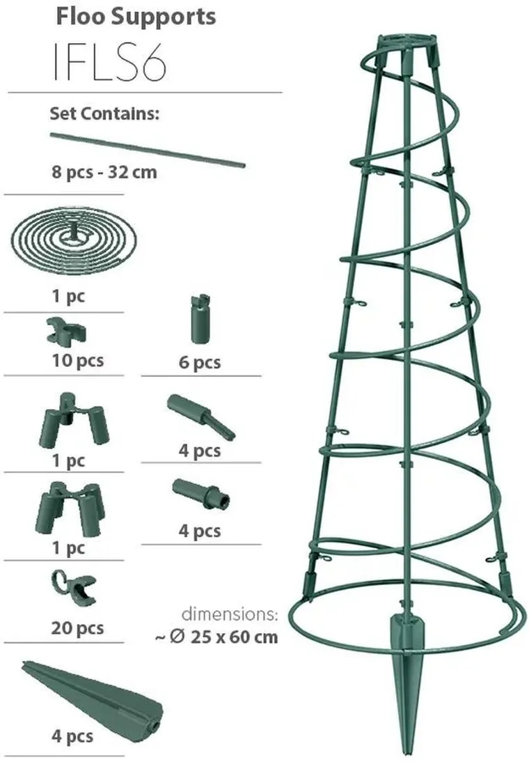 Prosperplast, Floo Supports, podpora do roślin, stożkowa, zielony leśny, 25-60 cm