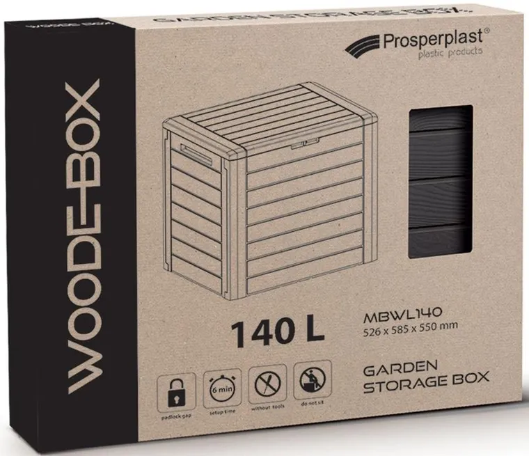 Prosperplast, Woodebox, skrzynia ogrodowa, brązowa, 140l