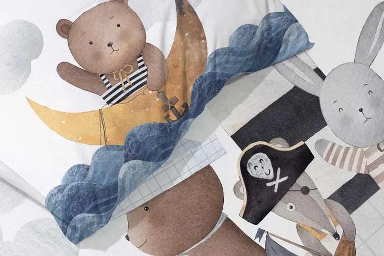 Przytulaki, Łódka, 2-częściowy komplet pościeli bawełnianej, świecący w ciemności, 100-135 cm