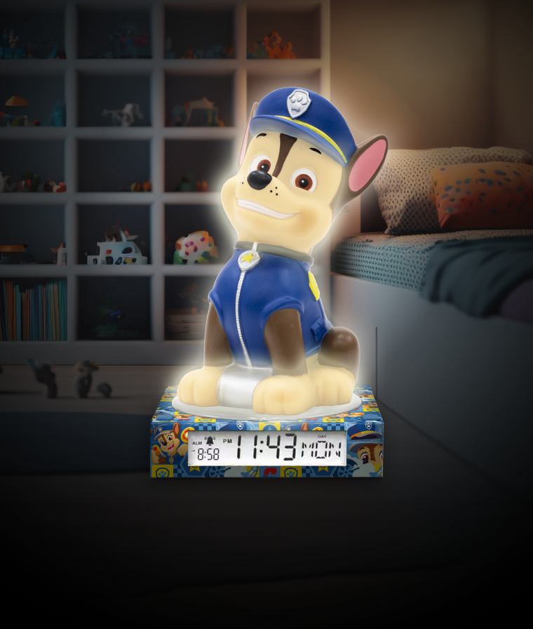 Psi Patrol, lampka 3D z budzikiem