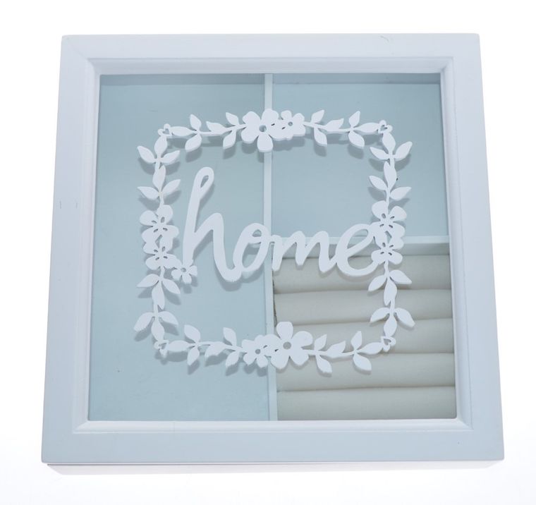 Pudełko na biżuterię home, białe z szybką, 22-6-22 cm