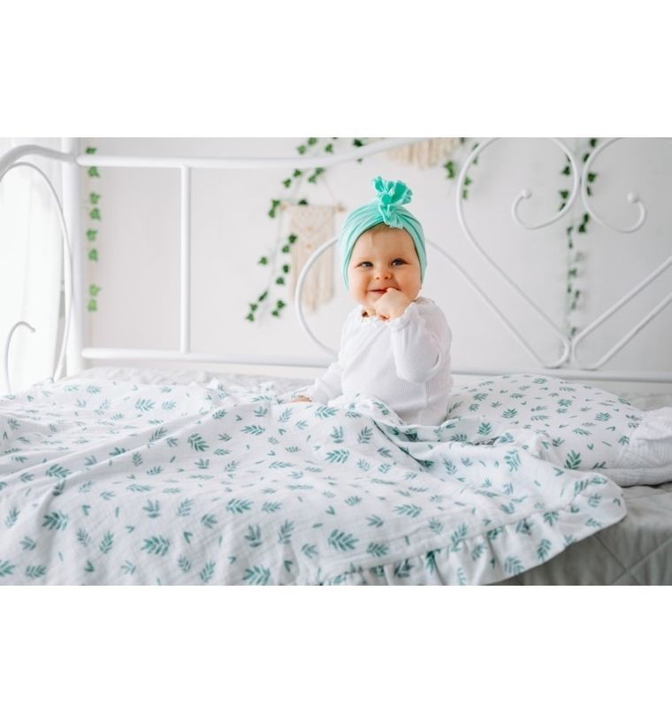 Pulp, Bamboo, Listki, kocyk muślinowy z falbankami, dwuwarstwowy, 90-100 cm