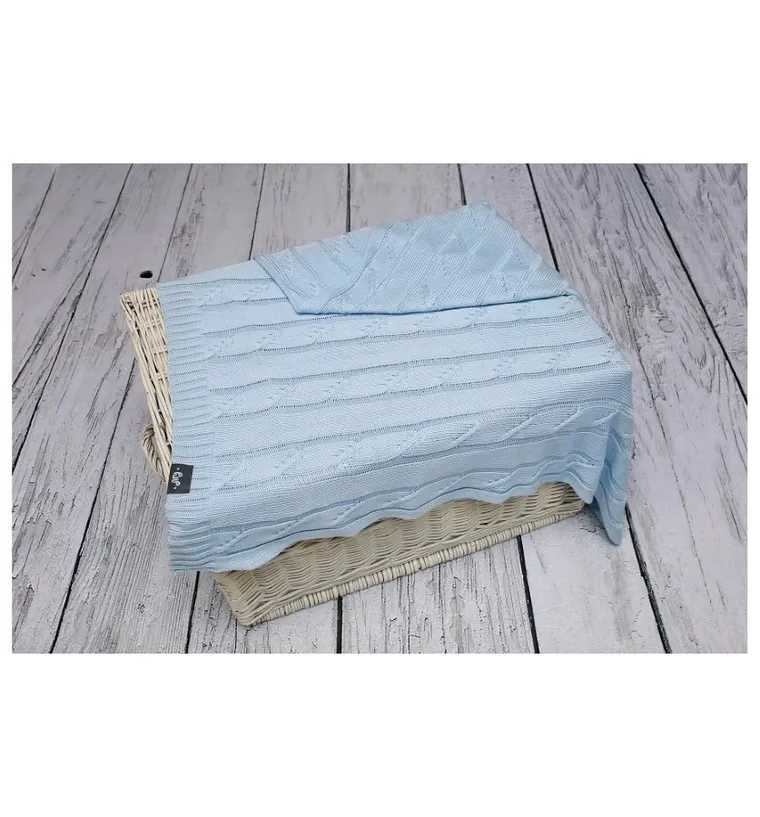 Pulp, bambusowy kocyk z jonami srebra, warkocz, błękitny, 75-90 cm