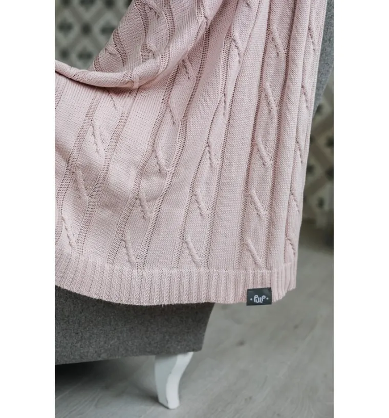 Pulp, bambusowy kocyk z jonami srebra, warkocz, pudrowy, 75-90 cm