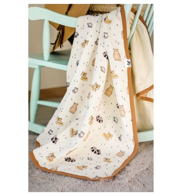 Pulp, Zwierzątka Leśne, kocyk muślinowy z lamówką, 100-120 cm