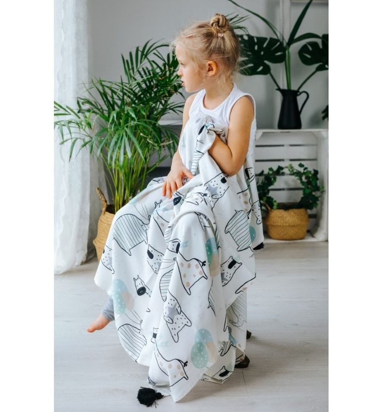 Pulp, Żyrafki, otulacz bawełniany z pomponikami